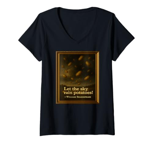 Damen Sky Rain Potatoes Merry Wives Windsor Falstaff Lustiges Zitat T-Shirt mit V-Ausschnitt Damen Sky Rain Potatoes Merry Wives Windsor Falstaff Lustiges Zitat T-Shirt mit V-Ausschnitt von Shakespearean Quotes Apparel