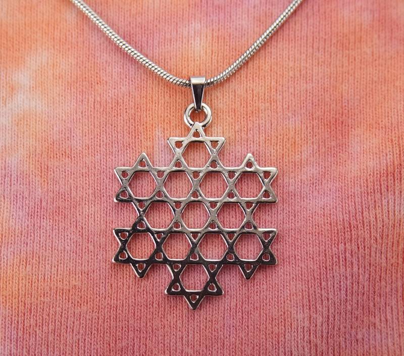 13 Dreizehn Ineinandergreifende Davidsterne Anhänger Halskette 16-36 "Kette Geschenk Bereit Zu Versenden Symbol Tempel Hebräisch Mystisch Judentum Nb von ShaktiAndShivaDesign