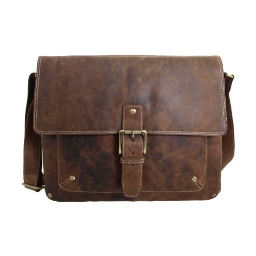 Shalimar Vintage Messenger Bag/Umhängetasche aus geöltem Leder für 13"-Laptops, Farbe/Colour:Natural Buckskin von Shalimar