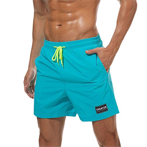ShalGood Herren Badehosen Sommer Badeshorts Freizeit Kurze Badehose Bermuda Shorts Schwimmhose Mit Verstellbarem Tunnelzug Taschen Slim Fit Bademode Blau Medium von ShallGood