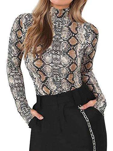 ShallGood Damen Body Herbst Mode Onesie Langarm Rollkragenshirt Schlangenmuster 550er Jahre Gemütlich Romper Slim Fit Leggins A Braun DE 44 von ShallGood