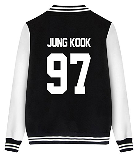 ShallGood Damen Jacke Blouson Tops Fans Sweatshirt Sweatjacke Baseball Uniform Langarm Stehkragen Tops Coat Bomberjacke Bikerjacke Reißverschluss Outerwear Kurzjacke JUNG KOOK-97 Schwarz DE 42 von ShallGood