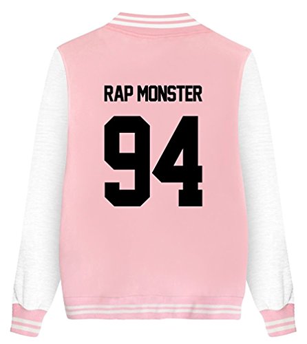 ShallGood Damen Jacke Blouson Tops Fans Sweatshirt Sweatjacke Baseball Uniform Langarm Stehkragen Tops Coat Bomberjacke Bikerjacke Reißverschluss Outerwear Kurzjacke Rap MONSTER-94 Rosa DE 40 von ShallGood