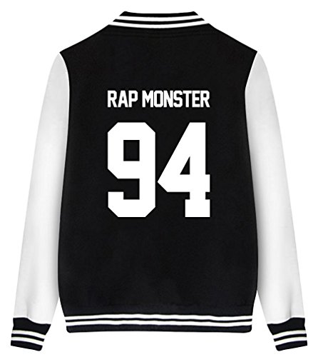 ShallGood Damen Jacke Blouson Tops Fans Sweatshirt Sweatjacke Baseball Uniform Langarm Stehkragen Tops Coat Bomberjacke Bikerjacke Reißverschluss Outerwear Kurzjacke Rap MONSTER-94 Schwarz DE 48 von ShallGood