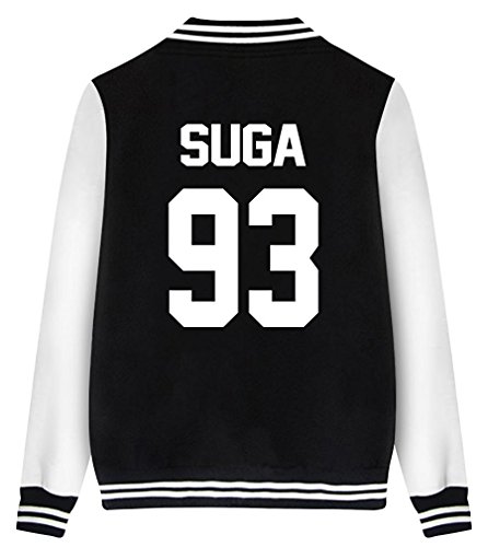 ShallGood Damen Jacke Blouson Tops Fans Sweatshirt Sweatjacke Baseball Uniform Langarm Stehkragen Tops Coat Bomberjacke Bikerjacke Reißverschluss Outerwear Kurzjacke SUGA-93 Schwarz DE 42 von ShallGood