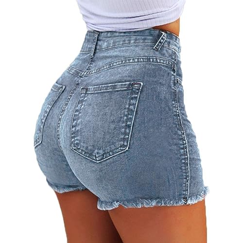 ShallGood Damen Jeansshorts Bermuda-Shorts Basic High Waist Jeans Frauen Mode Kurze Denim Hosen Somme Fransen Hotpants Shorts Dunkelblau XS von ShallGood
