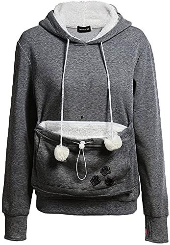 ShallGood Damen Kapuzenpullover Sweatshirt Herbst und Winter Long Sleeve Hoodie Pullover mit Katze/Hund Tasche A Grau DE 36 ShallGood Damen Kapuzenpullover Sweatshirt Herbst und Winter Long Sleeve Hoodie Pullover mit Katze/Hund Tasche A Grau DE 36 von ShallGood