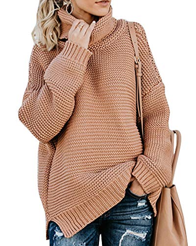 ShallGood Damen Pullover Damen Langarm Hülsen Rollkragen Hülsen Knit Unterseiten Hemd Pullover Strickpullover Tops Rosa DE 46 von ShallGood