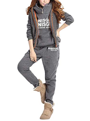 ShallGood Damen Sets Damen Casual 3 In 1 Sportanzüge Jogginganzug Kapuzenpullover Kapuzenjacke Hoodie Sweatshirt + Weste + Hose Trainingsanzug Winter Dicke Kapuzenjacke (40, Grau) von ShallGood