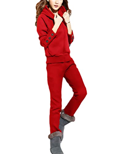 ShallGood Damen Sportanzug Jogginganzug Loose Trainingsanzug Mode Hausanzug Kapuzenpullover Set Lange Jogginghose Damen Basic Winter Warm Anzug Z1 Rot 36 von ShallGood