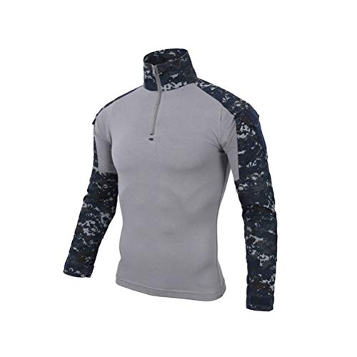 ShallGood Herren-Hemden, Kampf, Militär, Airsoft, BDU, Shirt, Outfit, Camouflage, Uniform, taktisch, schnell trocknend, mit Taschen, Ellbogenschützer, Langarm-Hemd, Multicam, Z1 Dunkelgrau, M von ShallGood