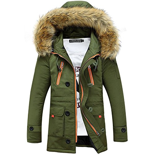 ShallGood Herren Jacke Parka Winddicht Coat Mantel Winterjacke Männer Herrenjacke Pilotenjacke Pelzkragen Kapuzenjacke Outdoorjacke Hoodies Armeegrün EU L von ShallGood
