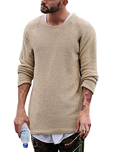 ShallGood Herren Pullover Basic Rundhals Sweater Strickpullover Feinstrick Langarm Knit Regular Fit Warm Lose Freizeit Winter Pulli Sweater Strickpullover Sweatshirt Beige Large von ShallGood