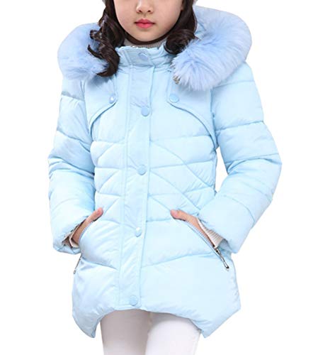ShallGood Mädchen Winterjacke Kinder Wintermantel Steppjacke Mantel mit Fellkapuze Kälteschutz Warm Verdickte Daunenjacke Daunenmantel Parka Z2 Blau 140 von ShallGood