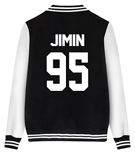 ShallGood Mode Bedruckt Unisex Baseball Jacket KPOP Tops Fans Suga Jin Jimin Jung Kook J-Jope V Rap Monster JIMIN-95 Schwarz DE 36 von ShallGood