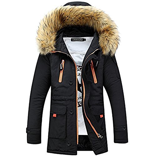 ShallGood Winter Baumwolle Herren Wintermantel Mit Pelzkragen Kapuzenjacke Outdoorjacke Winterjacke Warm Mantel Schwarz EU M von ShallGood