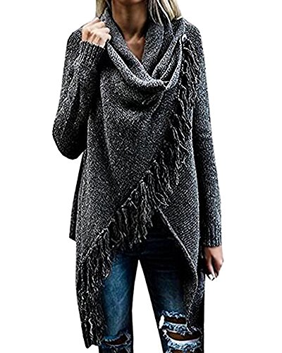 Shallgood Damen Herbst Winter Böhmen Quaste Capes Strickjacke Poncho Stricken Sweater Jumper Pullover Sweatshirt Mode Pulli Dunkelgrau DE 44 von Shallgood