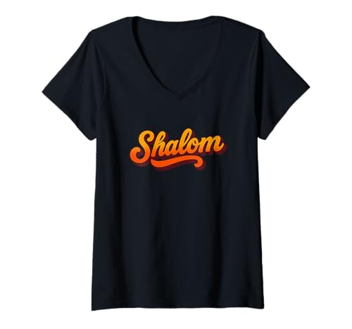 Damen Shalom Hebräisches Peace Word Minimalistisches Grafik-T-Shirt T-Shirt mit V-Ausschnitt von Shalom Shirts