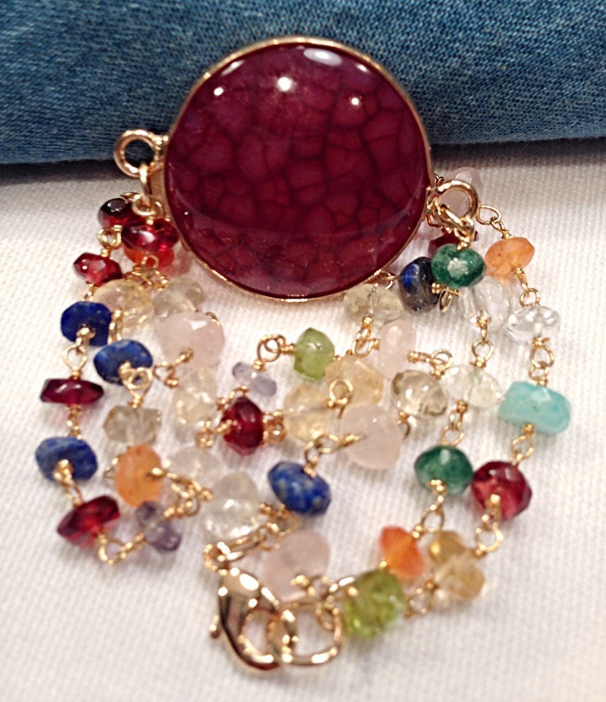 Achat Mit Multi-Edelstein-Kettenhalskette, Handverdrahtete Rosenkranzkette Großem Natürlichen in Vier Farben, Edelstein-Halskette, Cooles Geschenk von ShalomJewelry