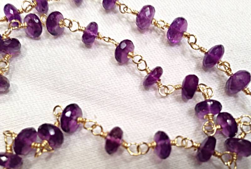 Amethyst Hand Verdrahtete Kette Halskette Oder Armband, Facettierte Rondelle Halskette, Wired Kette, Layering Februar Geburtstag von ShalomJewelry