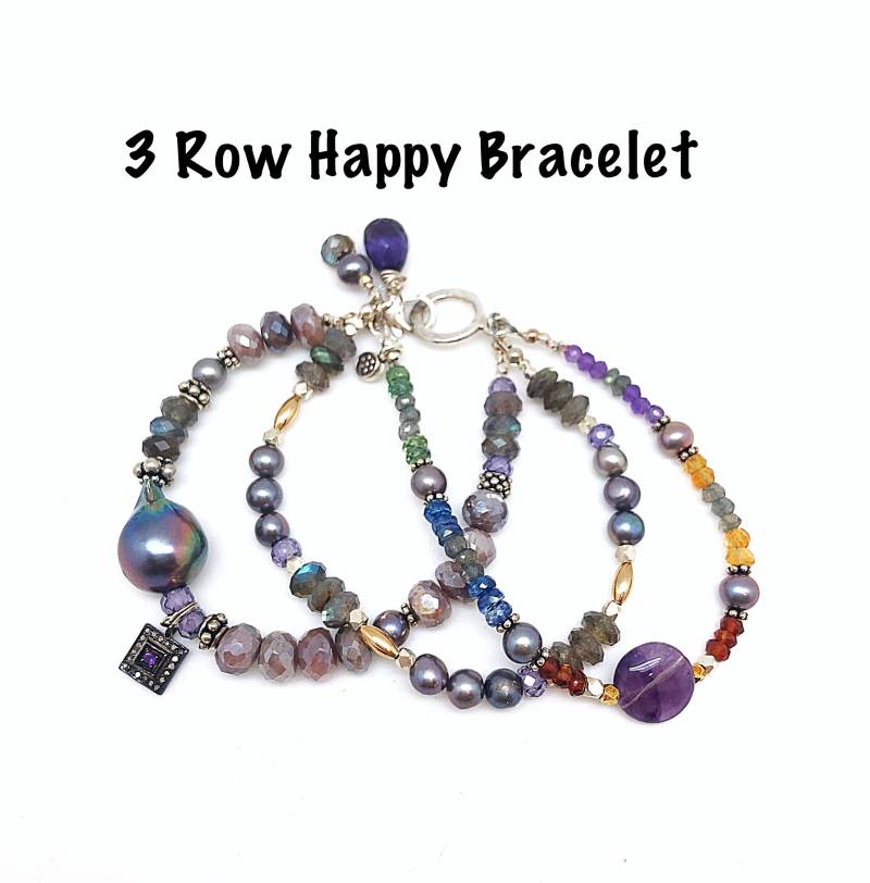 Amethyst Perle Mix Edelstein Dreireihig Armband, Labradorit Mixed Multi Sterling Armband von ShalomJewelry