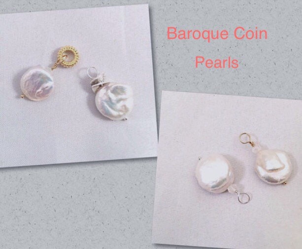 Austauschbar Weiß Barock Münze Perle Charms, Halskette Anhänger, Weiße Hoop Charme, Charme von ShalomJewelry