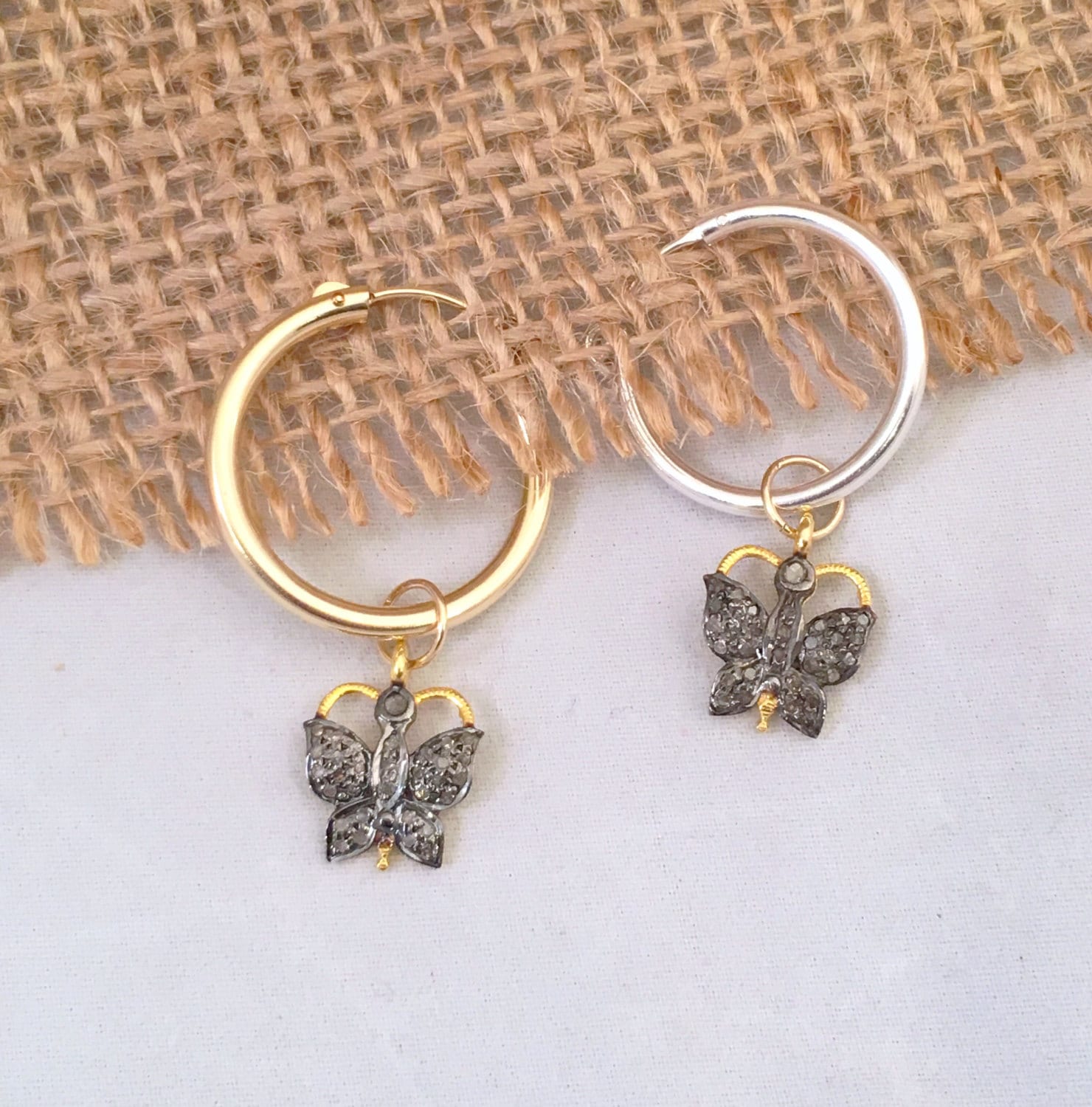 Austauschbare Diamant Schmetterling Charms, Hoop Ohrring Halskette Charm von ShalomJewelry