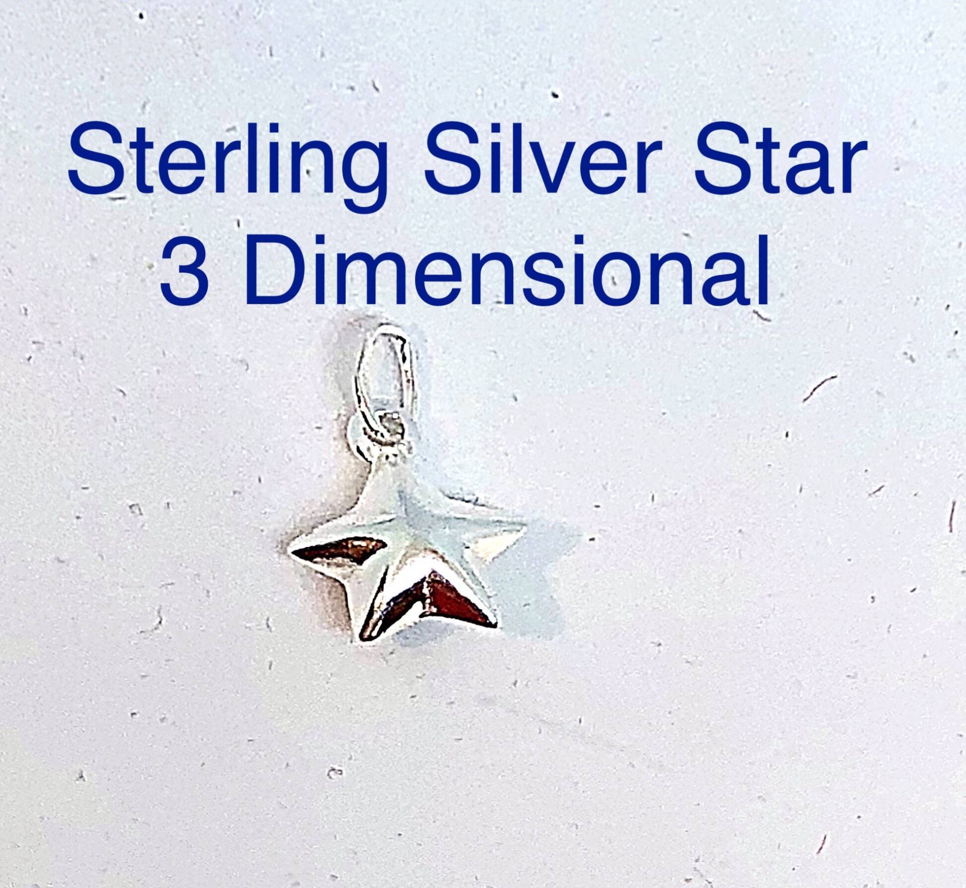 Austauschbare Sterling 3D Stern Ohrring Charms, Puffy Hoop Halskette Kleiner 5-Punkt Charm von ShalomJewelry