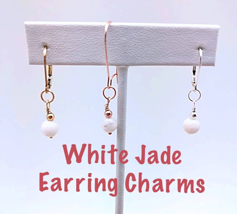 Austauschbare Weiße Jade Ohrring Charme, 6mm Perlen Anhänger, Einfache Baumeln Lassen, Halskette Tropfen von ShalomJewelry