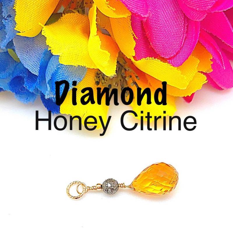 Austauschbarer Diamant Honig Citrin Briolette Ohrring Charm, Teardrop Halskette November Birthstone & Charm von ShalomJewelry