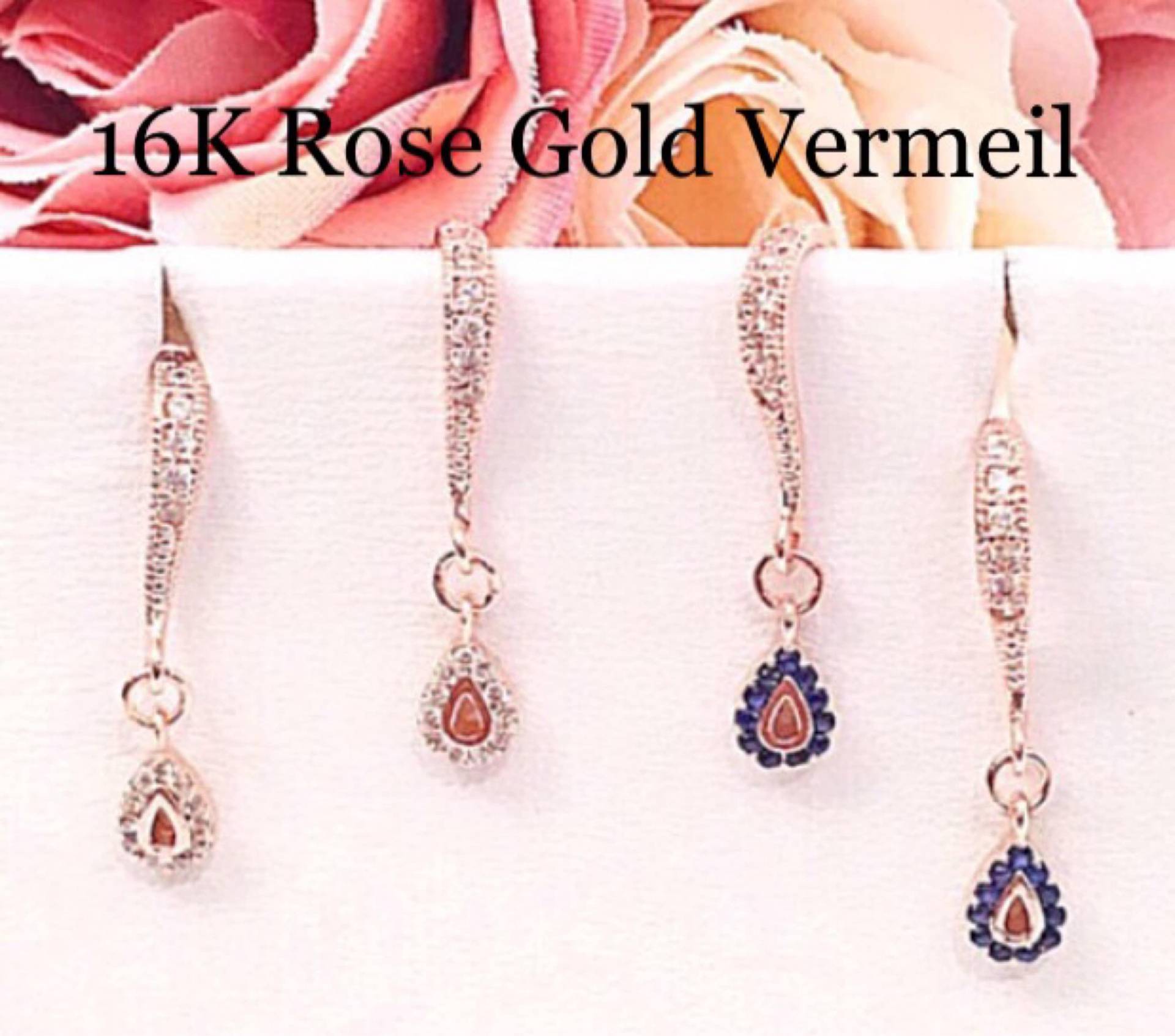 Brautjungfer Winzige Rosegold "Diamant" Oder "Saphir" Ohrringe, Zierliche Cz Tropfen Elegante Braut Party Ohrringe." von ShalomJewelry