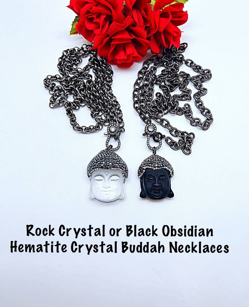 Buddha Schwarz Obsidian Oder Bergkristall 30 "Halskette, Verkauf Cz Kristall & Edelstein Buddah Verschluss Halskette, Halskette von ShalomJewelry
