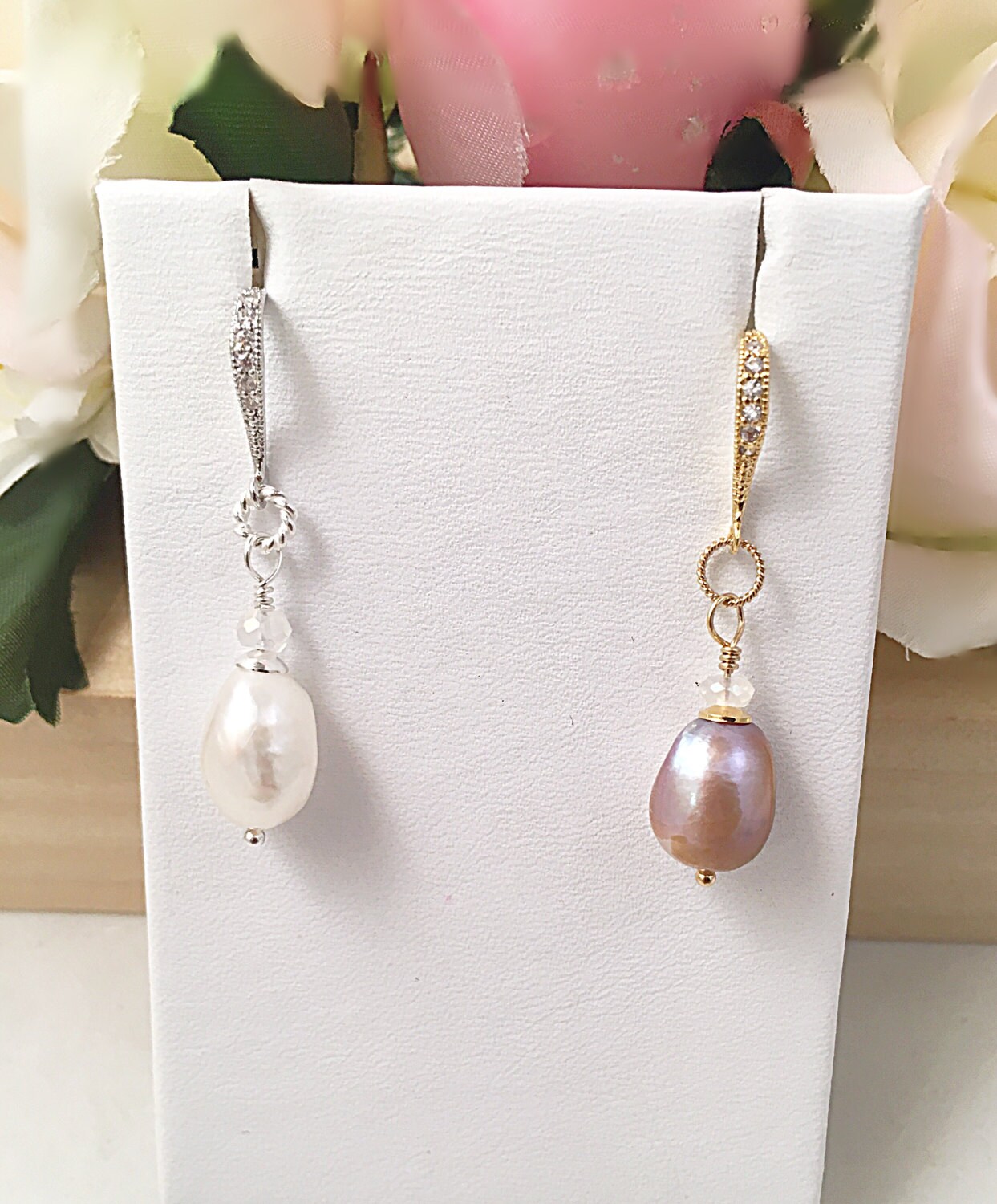 Cz Barock Weiße Perle Oder Rosa Baumeln Ohrring, Barockperle Nach 5 Brautjungfer Ohrring von ShalomJewelry