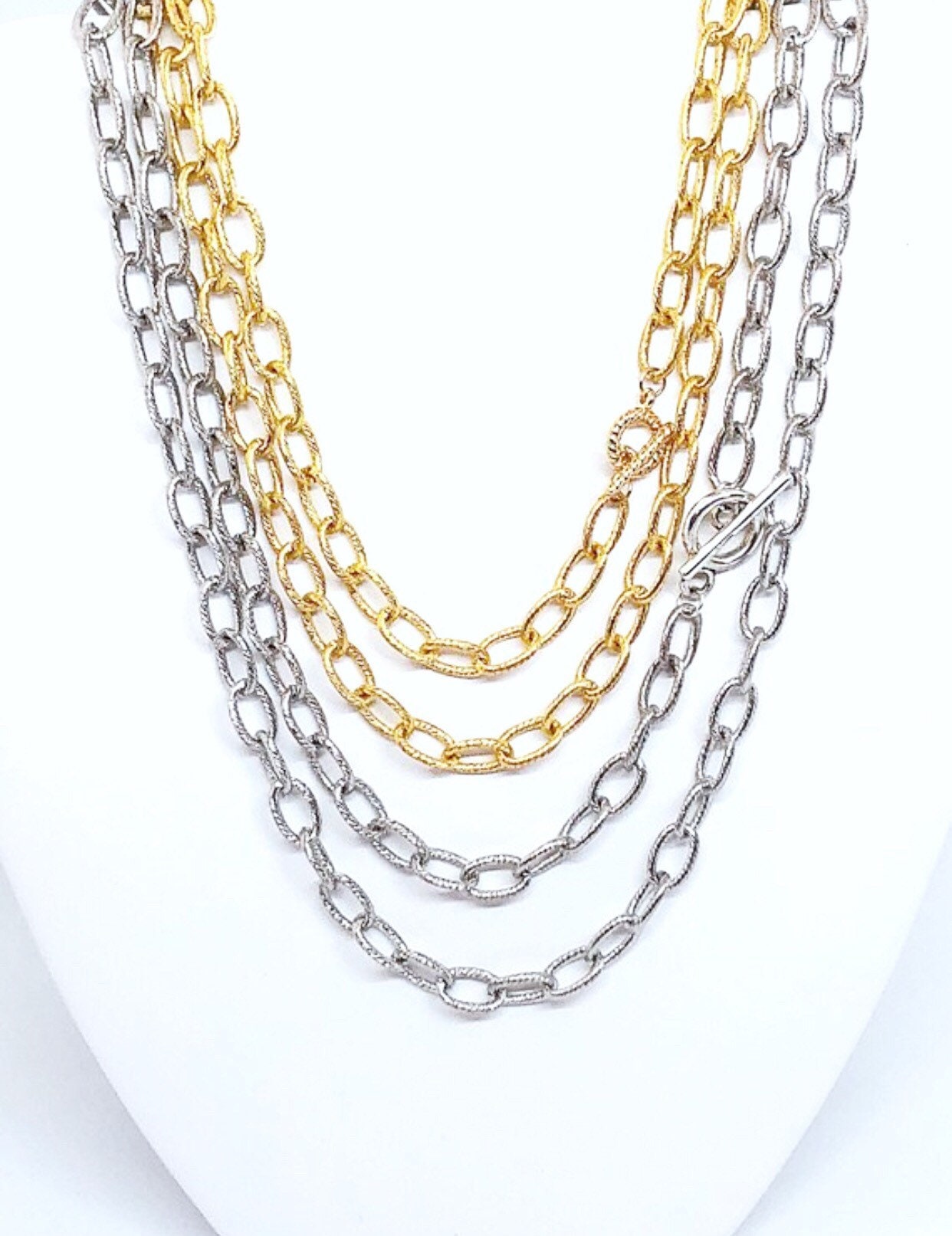 Damen Stahl Gliederketten & Armbänder in Gold Und Silber, Knebelverschluss Lange Ketten, Gliederkette, Silber Kettenhalskette von ShalomJewelry