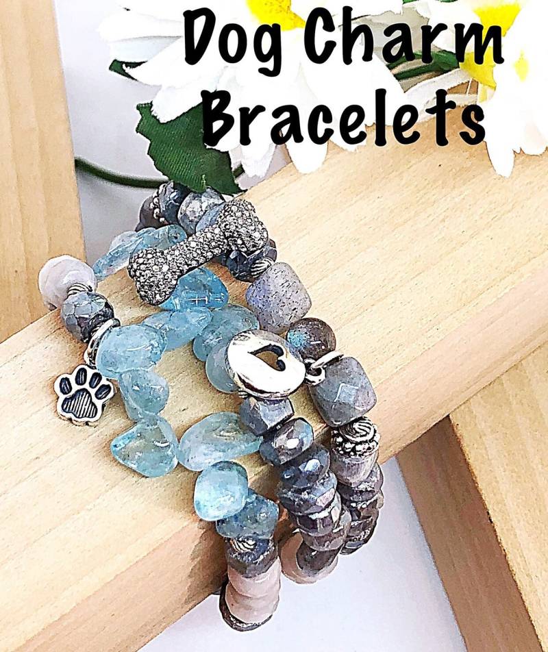 Diamant Hundeknochen & Sterling Charms Stretch Armbänder, Armband, Hunde Pfotenabdruck Bettelarmband, Hund Bettelarmbänder von ShalomJewelry