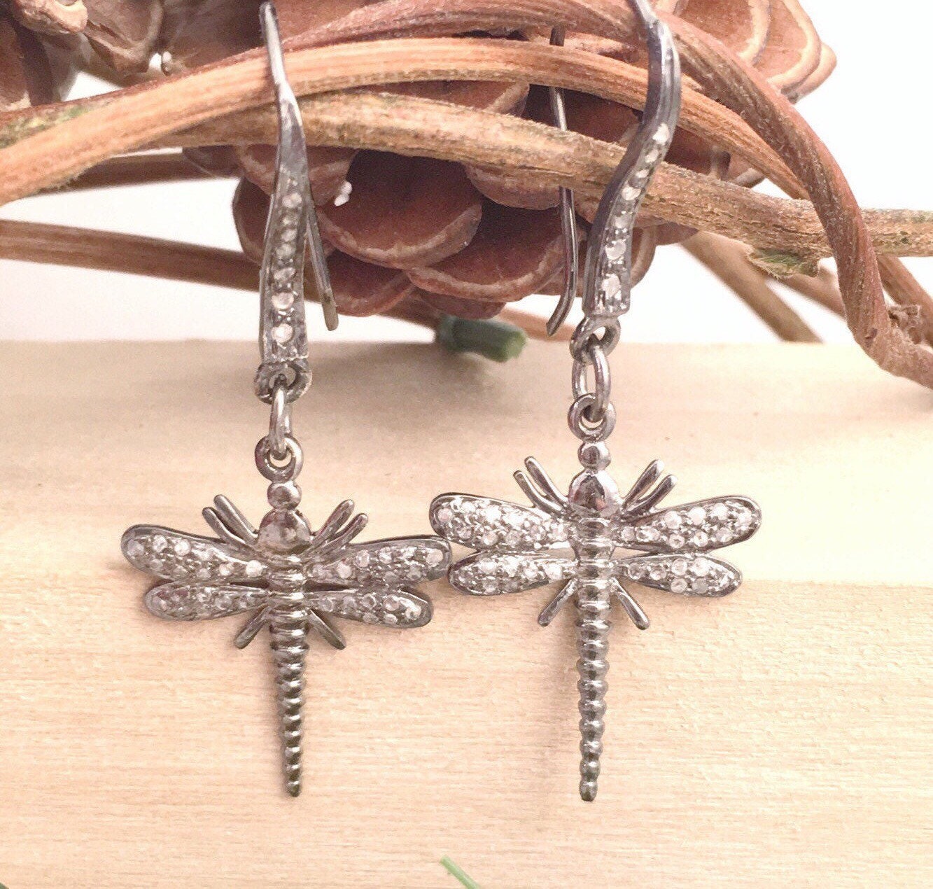 Diamant Libelle Ohrring Hänger, Ohrringe Und Ohrdrähte, Baumeln von ShalomJewelry