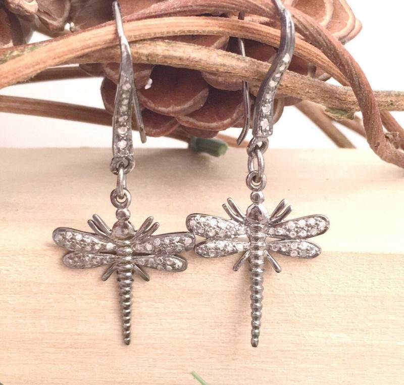 Diamant Libelle Ohrring Hänger, Ohrringe Und Ohrdrähte, Baumeln von ShalomJewelry