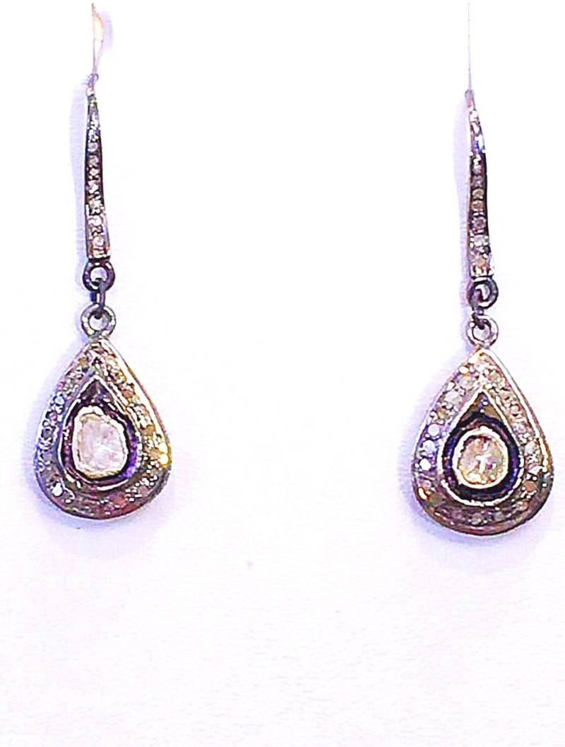 Diamant Pear Rose Cut Baumelt, Polki Style Ohrringe, Große Baumeln Ohrringe Zu Wert Preis von ShalomJewelry