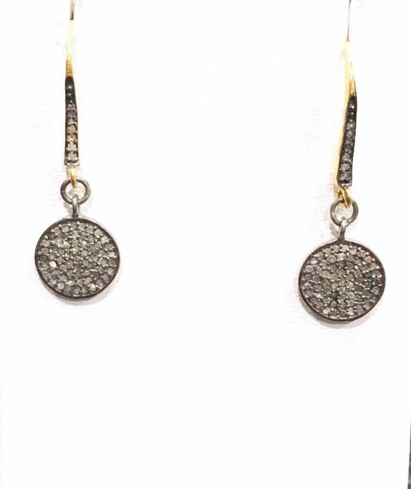 Diamant-Scheiben-Ohrringe, Pave-Diamant-Scheiben-Ohrringe, Runde Diamant-Ohrringe, Oxidierte Diamant-11mm-Scheiben-Ohrringe, Diamanten von ShalomJewelry