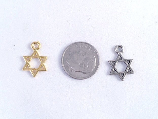 Fügen Sie Einen Davidstern Charm Mit Biegering, Silber Oder Vergoldet, Ein Armband Eine Halskette, Charms Für Ohrringe von ShalomJewelry