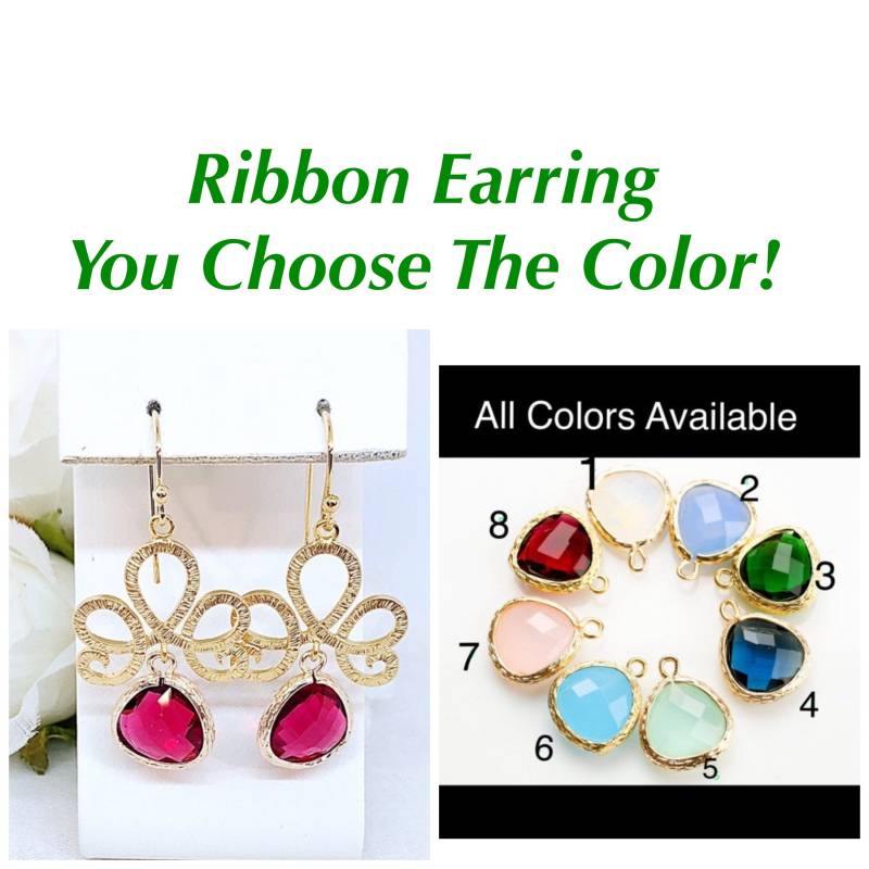 Gold Band Farbige Kristall Tropfen Baumeln Ohrring, Kurvige Ohrring in 8 Farben, Passen Sie Ihre Brautjungfer Kleider Ohrringe von ShalomJewelry