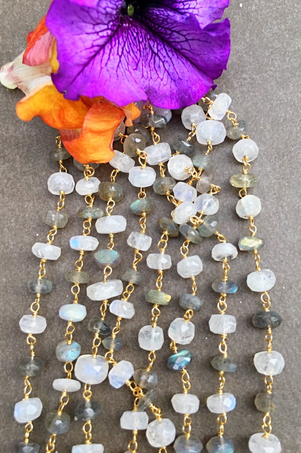 Große Labradorit Und Regenbogen Mondstein Rosenkranz Kette, Layering Halsketten, Edelstein & Kette von ShalomJewelry