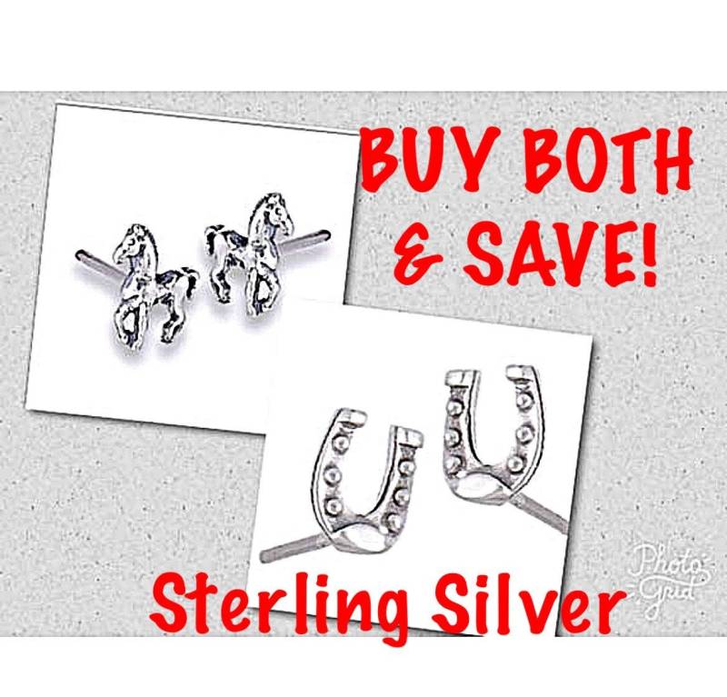 Hufeisen Ohrstecker Oder Pony Sterling Ohrstecker, Pferdeliebhaber Set Und von ShalomJewelry