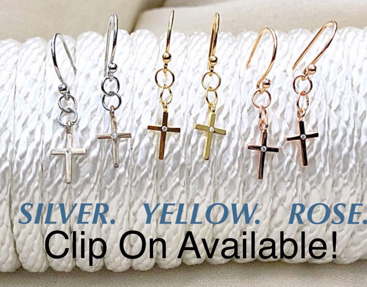 Infinity Petite Kreuz Ohrringe Mit Cz Dot in Silber, Gold Und Rose Finish, Brautjungfer Gold, Silber Oder von ShalomJewelry