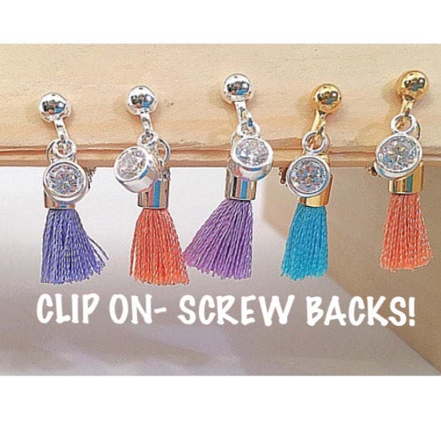 Kinder Cz Mini Quaste Ohrringe, Mädchen Clip Auf Kleine Ohrringe Für von ShalomJewelry