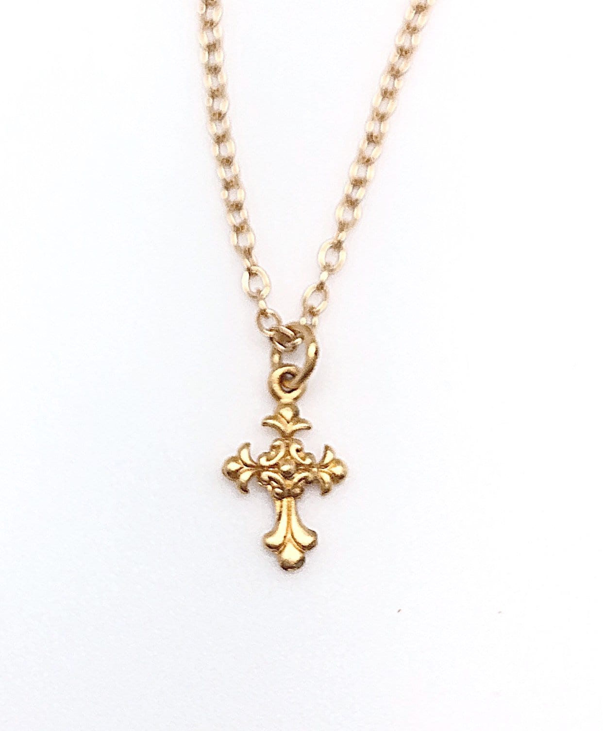 Kleine Ausgefallene 24K Gold Vermeil Kreuz Halskette Fill Kette, Kleine Goldkreuz Halskette, Zierliche Konfirmationsgeschenk von ShalomJewelry