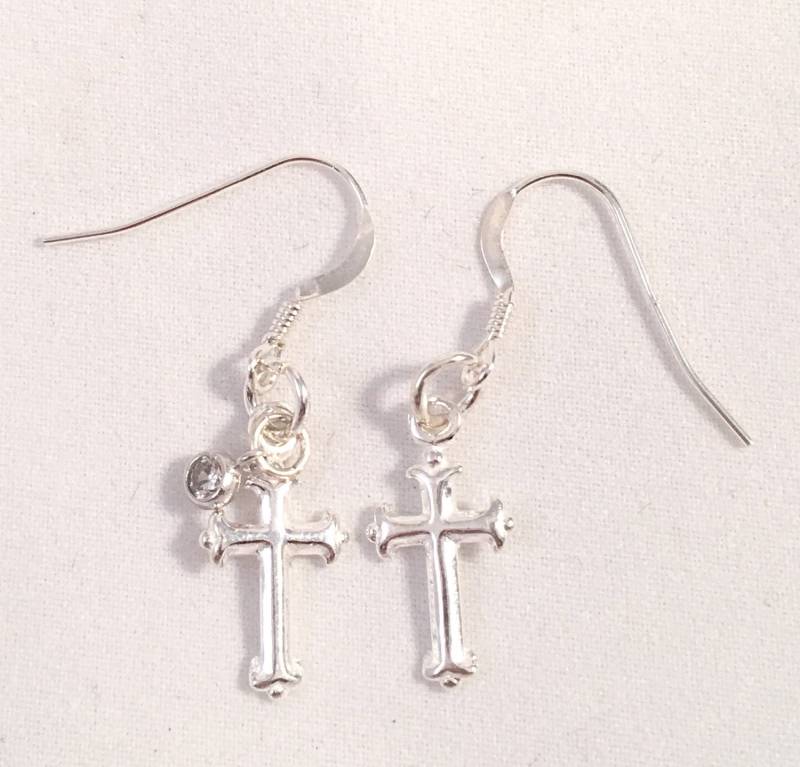 Kleine Kreuz Ohrringe Mit Oder Ohne Gold Silber Petite Cz Dot Give A Dangle Kreuz, Religiöser Ohrring, Glaube Schmuck, Klein von ShalomJewelry