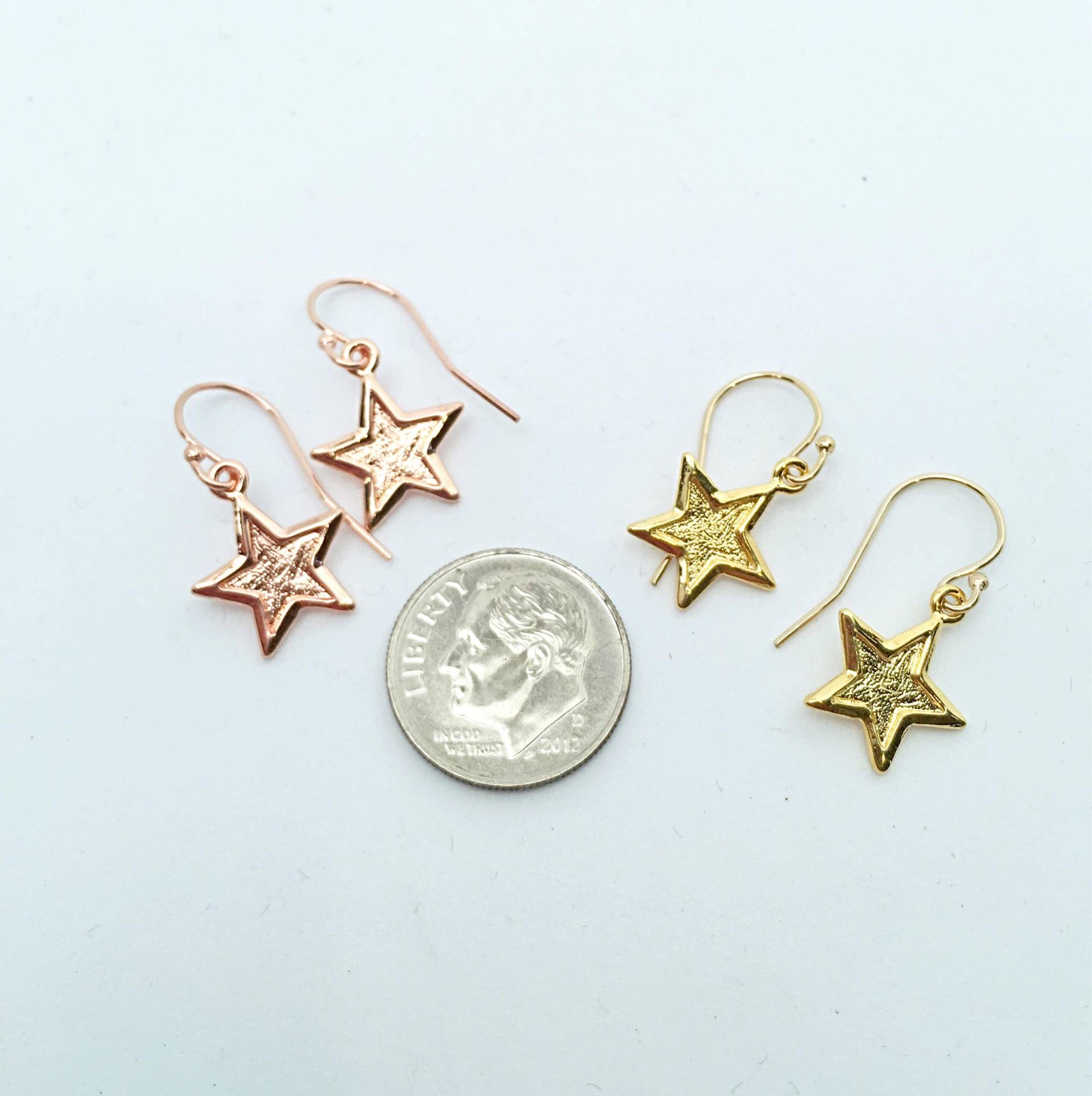 Kleine Roségold Oder Gelbgold Stern-Ohrringe, & Vermeil Zierliche Stern Ohrhänger von ShalomJewelry