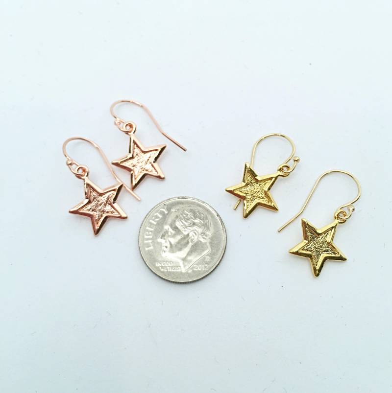 Kleine Roségold Oder Gelbgold Stern-Ohrringe, & Vermeil Zierliche Stern Ohrhänger von ShalomJewelry