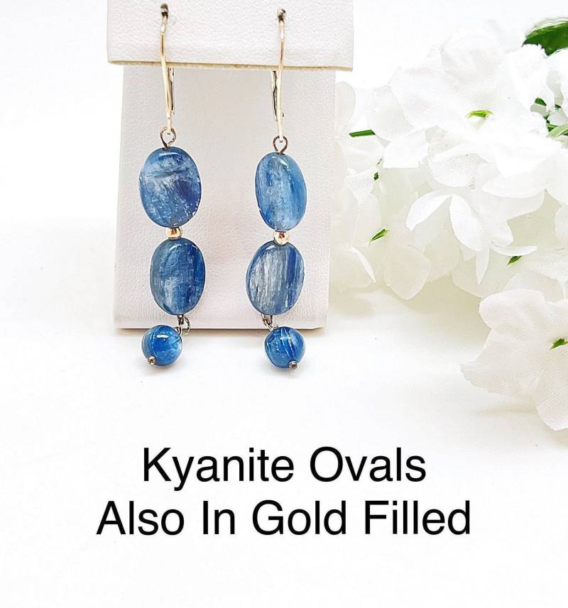 Kyanit Oval Lange Ohrring, Tier Dunkelblau Kyanit, Ein Ohrring von ShalomJewelry